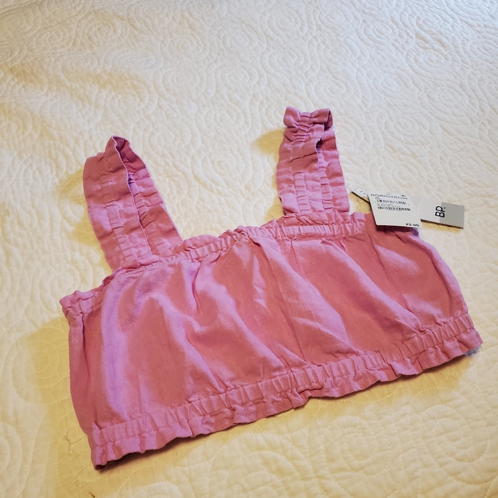 Norstrom Pink Ruffle Crop Top Bra Cami New With Tags XS